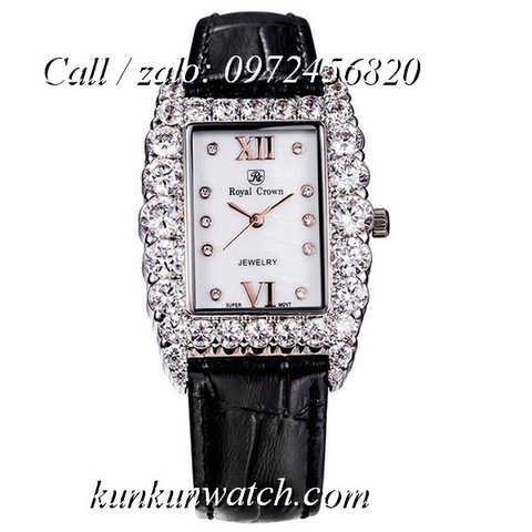 Đồng Hồ Nữ Royal Crown 6111 -  Dây Da Đen - 30mm x 34mm