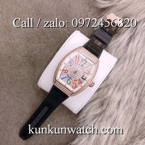 Đồng Hồ Nữ Franck Muller Vanguard V32 - Dây Da Đen ( Vỏ Vàng ) - 32 x 42mm