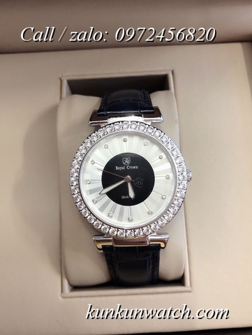 Đồng Hồ Nữ Royal Crown 4611P -  Dây Da Đen - 36mm