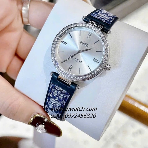 Đồng Hồ Nữ Coach Park Jacquard Signature 14504094 Silver Dây Da Đính Đá 34mm