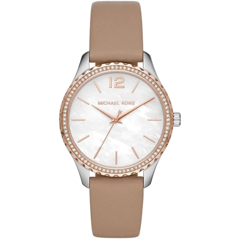 Đồng Hồ Nữ Michael Kors Layton MK2910 Nền Mặt Xà Cừ Đính Đá Dây Da Nude 38mm