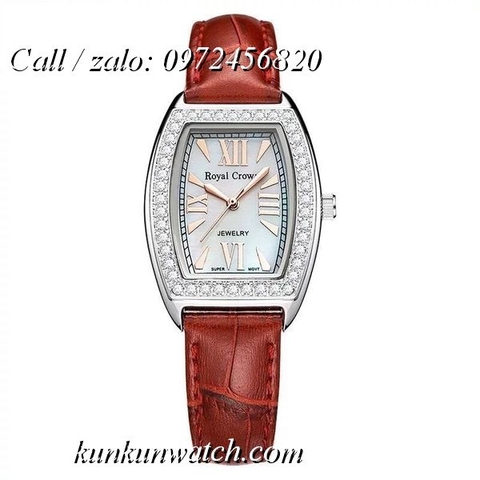 Đồng Hồ Nữ Royal Crown 3635 -  Dây Da Đỏ - 24 x 30mm