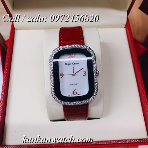 Đồng Hồ Nữ Royal Crown 3771 -  Dây Da Đỏ - 34 x 45mm