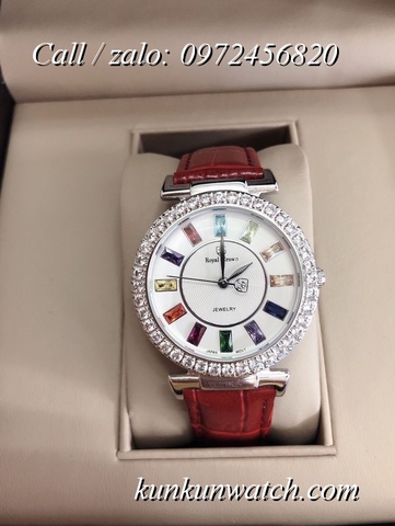 Đồng Hồ Nữ Royal Crown 4606 -  Dây Da Đỏ - 36mm