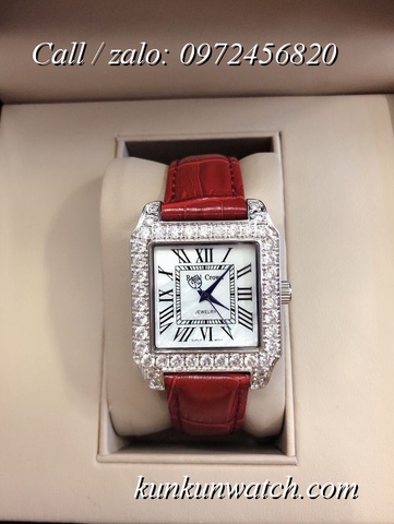 Đồng Hồ Nữ Royal Crown 6104 -  Dây Da Đỏ - 34mm
