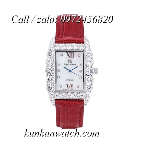 Đồng Hồ Nữ Royal Crown 6111 -  Dây Da Đỏ Sậm - 30mm x 34mm