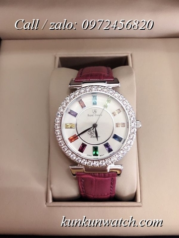 Đồng Hồ Nữ Royal Crown 4606 -  Dây Da Đỏ Tía - 36mm