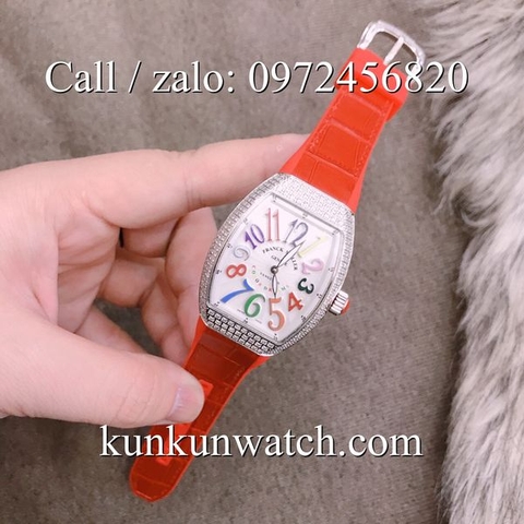 Đồng Hồ Nữ Franck Muller Vanguard V32 - Dây Da Đỏ ( Số Giờ Màu Sắc ) - 32 x 42mm