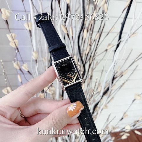 Đồng Hồ Nữ Fendi FDND012 - Dây Da Đen Mặt Đen - 24 x 32mm