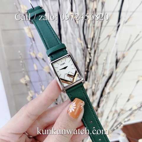 Đồng Hồ Nữ Fendi FDND017 - Dây Da Xanh Lá Vỏ Bạc - 24 x 32mm