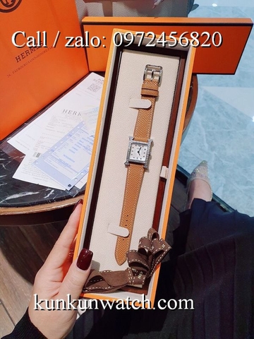 Đồng Hồ Nữ Hermes Heure H HMND024 - Dây Da Nâu - Mặt Viền Hạt - 26mm