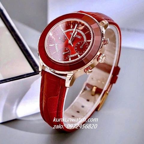 Đồng Hồ Nữ Swarovski Octea Lux Chrono Dây Da Đỏ Rose Gold 39mm