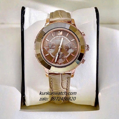 Đồng Hồ Nữ Swarovski Octea Lux Chrono Dây Da Xám Rose Gold 39mm