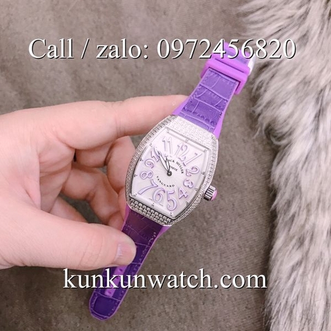 Đồng Hồ Nữ Franck Muller Vanguard V32 - Dây Da Tím - 32 x 42mm