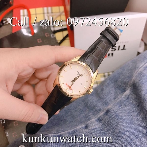 Đồng Hồ Nữ Tissot TSNDTC013 - Dây Da Đen Mặt Trắng Vỏ Vàng - 32mm
