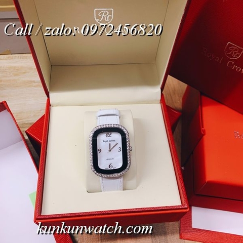 Đồng Hồ Nữ Royal Crown 3771 -  Dây Da Trắng - 34 x 45mm