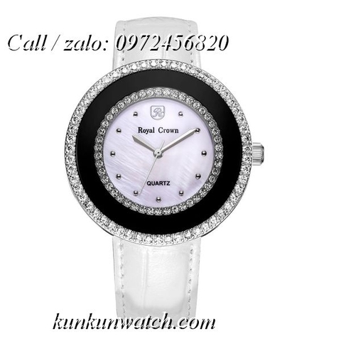 Đồng Hồ Nữ Royal Crown 3776 -  Dây Da Trắng - 38mm