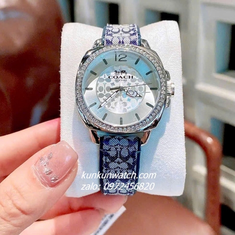 Đồng Hồ Nữ Coach Boyfriend Signature 14503149 Silver Dây Da Đính Đá 34mm