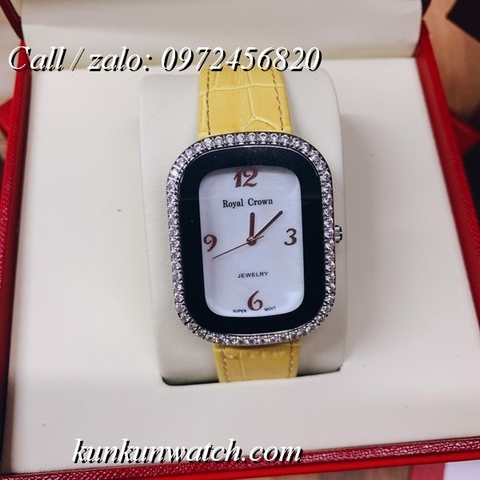 Đồng Hồ Nữ Royal Crown 3771 -  Dây Da Vàng - 34 x 45mm