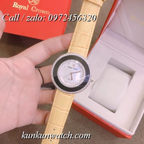 Đồng Hồ Nữ Royal Crown 3776 -  Dây Da Vàng - 38mm