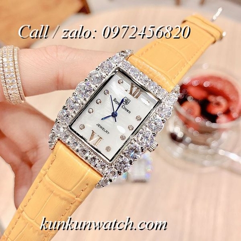 Đồng Hồ Nữ Royal Crown 6111 -  Dây Da Vàng - 30mm x 34mm