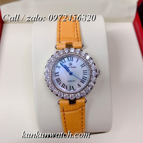 Đồng Hồ Nữ Royal Crown 6305 -  Dây Da Vàng - 30mm