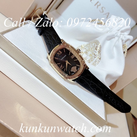 Đồng Hồ Nữ Versace Couture Mặt Chữ Nhật - Dây Da Đen Mặt Đen Vỏ Vàng - 30 x 37mm