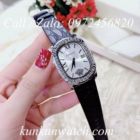Đồng Hồ Nữ Versace Couture Mặt Chữ Nhật - Dây Da Đen Mặt Trắng Vỏ Bạc - 30 x 37mm