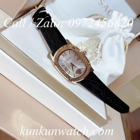 Đồng Hồ Nữ Versace Couture Mặt Chữ Nhật - Dây Da Đen Mặt Trắng Vỏ Vàng - 30 x 37mm