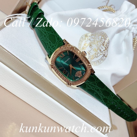 Đồng Hồ Nữ Versace Couture Mặt Chữ Nhật - Da Xanh Mộc Vỏ Vàng- 30 x 37mm