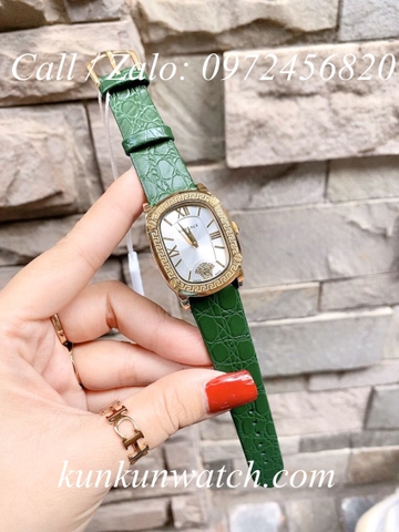 Đồng Hồ Nữ Versace Couture Mặt Chữ Nhật - Da Xanh Mộc Mặt Trắng - 30 x 37mm