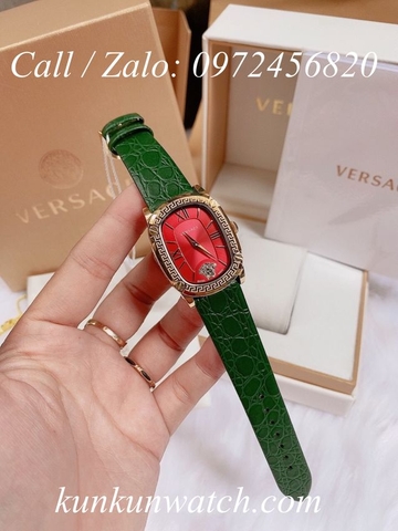Đồng Hồ Nữ Versace Couture Mặt Chữ Nhật - Da Xanh Mộc Mặt Đỏ - 30 x 37mm