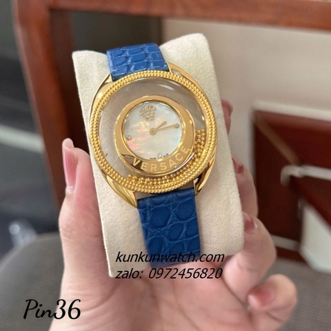 Đồng Hồ Nữ Versace Destiny Spirit Micro Dây Da Xanh Dương Gold Mặt Trắng 36mm