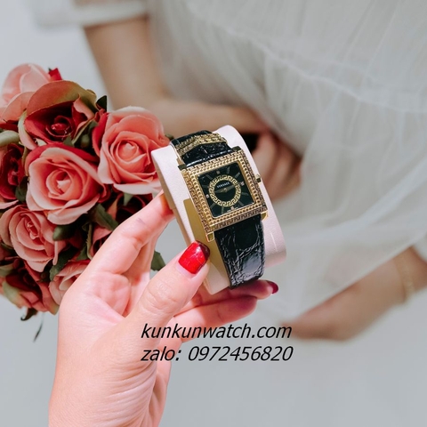 Đồng Hồ Nữ Versace DV-25 Mặt Vuông Dây Da Đen 30mm