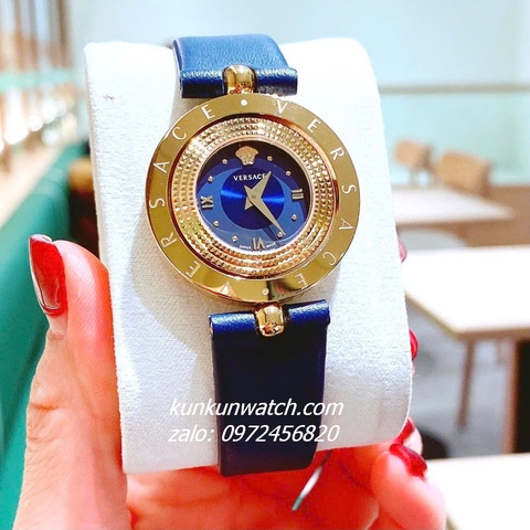 Đồng Hồ Nữ Versace Eon Pour Femmes Da Xanh Dương Gold 34mm