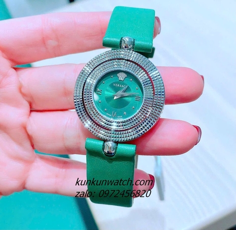 Đồng Hồ Nữ Versace Eon Pour Femmes Dây Da Xanh Lá Silver 34mm