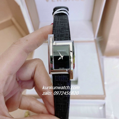 Đồng Hồ Nữ Versace Greca Icon Da Đen Silver 39x21mm