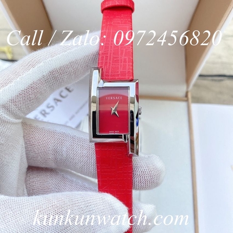 Đồng Hồ Nữ Versace Greca Icon - Dây Da Đỏ Vỏ Bạc - 39 x 21mm