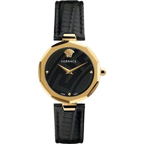 Đồng Hồ Nữ Versace Idyia - Dây Da Đen Vỏ Vàng -  36mm
