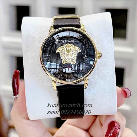 Đồng Hồ Nữ Versace Medusa Icon Dây Da Đen Gold 38mm
