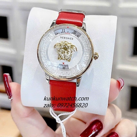 Đồng Hồ Nữ Versace Medusa Icon Dây Da Đỏ Vỏ Demi 38mm