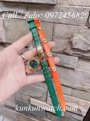 Đồng Hồ Nữ Versace Medusa Lock Icon - Dây Da Xanh Cam Mặt Xanh - 22mm