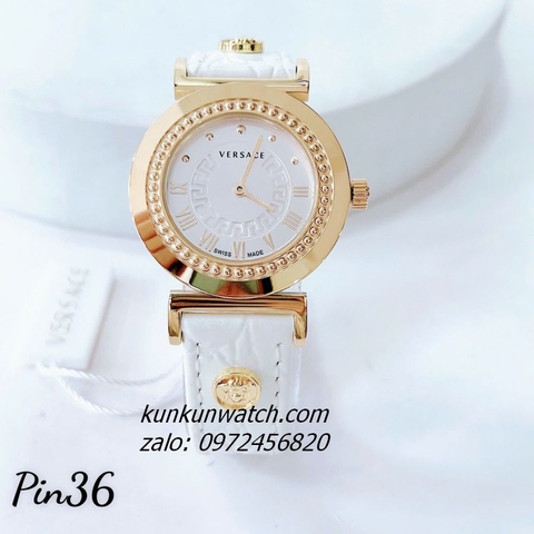 Đồng Hồ Nữ Versace Vanity Gold Dây Da Trắng 35mm