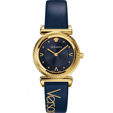 Đồng Hồ Nữ Versace V-Motif Vintage Logo - Dây Da Xanh Navy - 35mm
