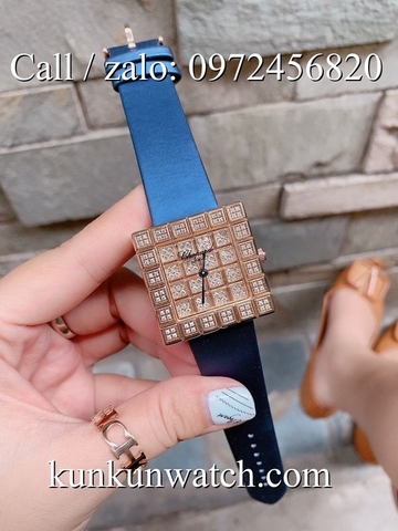 Đồng Hồ Nữ Chopard CPND048 - Mặt Full Đá - Dây Da Xanh - 36mm