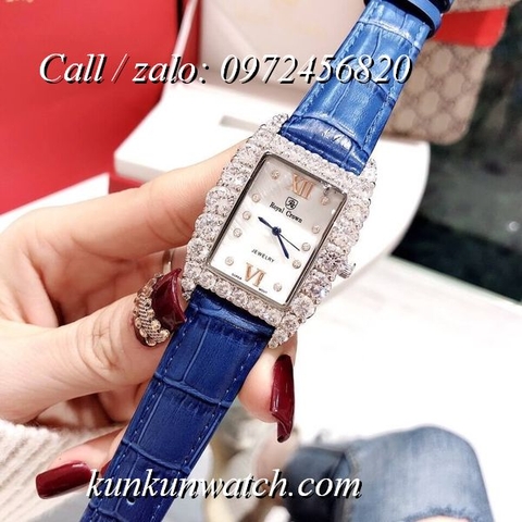 Đồng Hồ Nữ Royal Crown 6111 -  Dây Da Xanh Dương - 30mm x 34mm