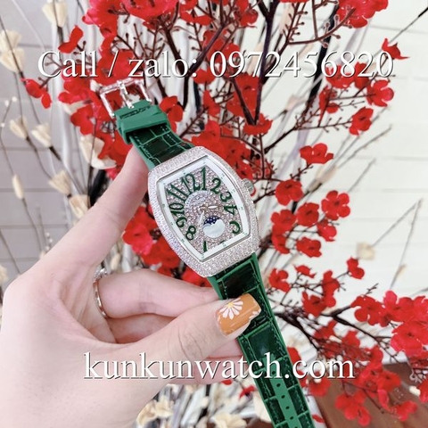 Đồng Hồ Nữ Franck Muller Vanguard V32 - Dây Da Xanh Lá - Lịch Ngày Đêm - 32 x 42mm