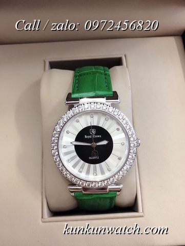 Đồng Hồ Nữ Royal Crown 4611P -  Dây Da Xanh Lá - 36mm
