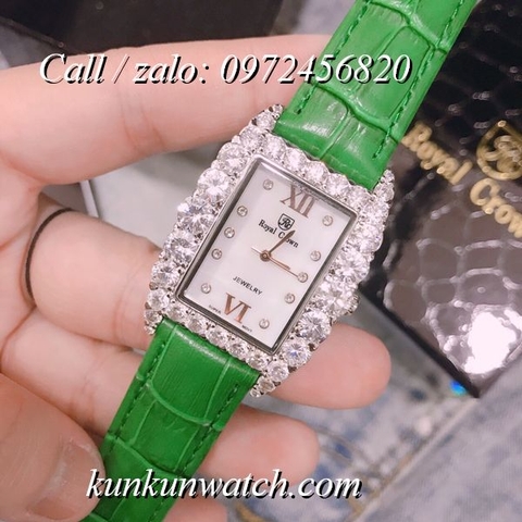 Đồng Hồ Nữ Royal Crown 6111 -  Dây Da Xanh Lá - 30mm x 34mm