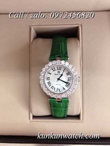 Đồng Hồ Nữ Royal Crown 6305 -  Dây Da Xanh Lá - 30mm